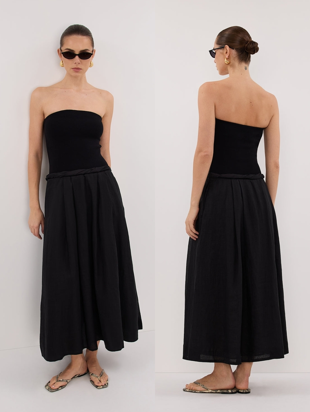 DISSH Coco Black Strapless Hybrid Midi Dress